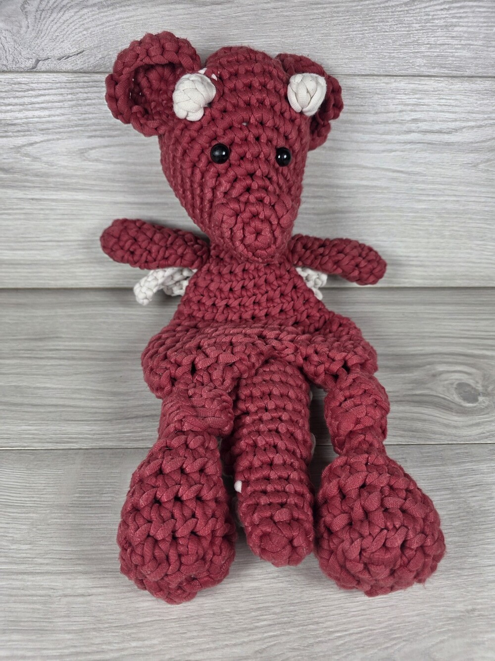 Hand-crocheted Fantasy Dragon Plush Dark Red and Cream 14" Fantasy Castle SU47